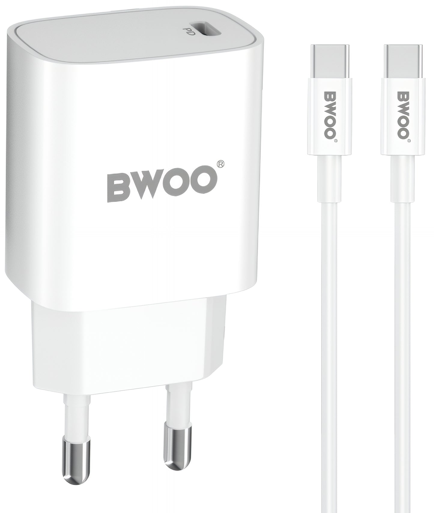 Network Charger with USB-C Cable BWOO CDA159, 20W, 3A, 1 x USB-C, White