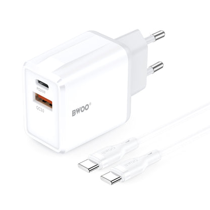 Chargeur réseau avec câble USB-C BWOO CDA182, 38W, 3A, 1 x USB-A - 1 x USB-C, Blanc