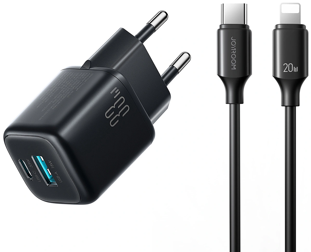Caricabatterie Retea Con Cavo Lightning Joyroom JR-TG7, 33W, 3A, 1 x USB-A - 1 x USB-C, Nero