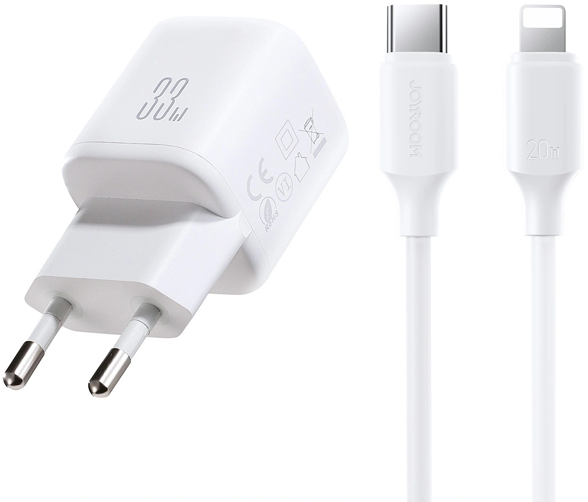 Caricabatterie Rete con Cavo Lightning Joyroom JR-TG7, 33W, 3A, 1 x USB-A - 1 x USB-C, Bianco