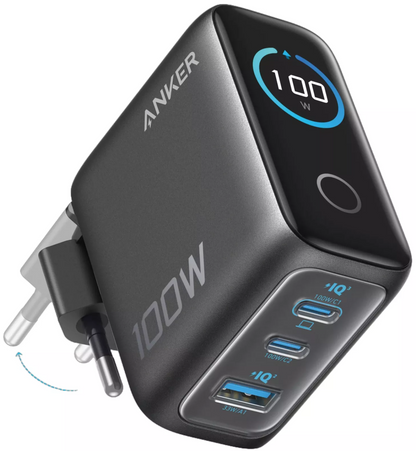 Chargeur Secteur avec Câble USB-C Anker Smart Display, 100W, 5A, 1 x USB-A - 2 x USB-C, Gris, Reconditionné B121BGZ1