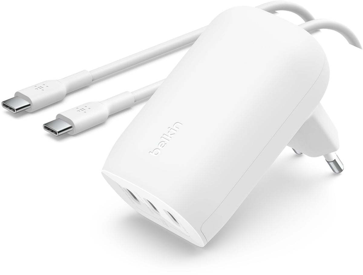 Chargeur secteur avec câble USB-C Belkin BoostCharge, 67W, 3A, 3 x USB-C, Blanc WCC002vf2MWH-B6
