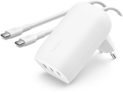 Chargeur secteur avec câble USB-C Belkin BoostCharge, 67W, 3A, 3 x USB-C, Blanc WCC002vf2MWH-B6