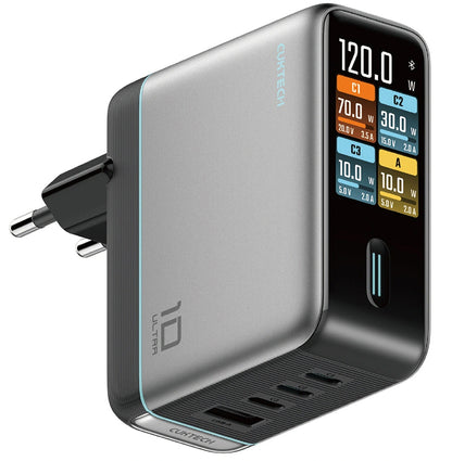 Netzteil mit USB-C-Kabel Cuktech AD1204U Display, 120W, 6A, 1 x USB-A - 2 x USB-C, Silber