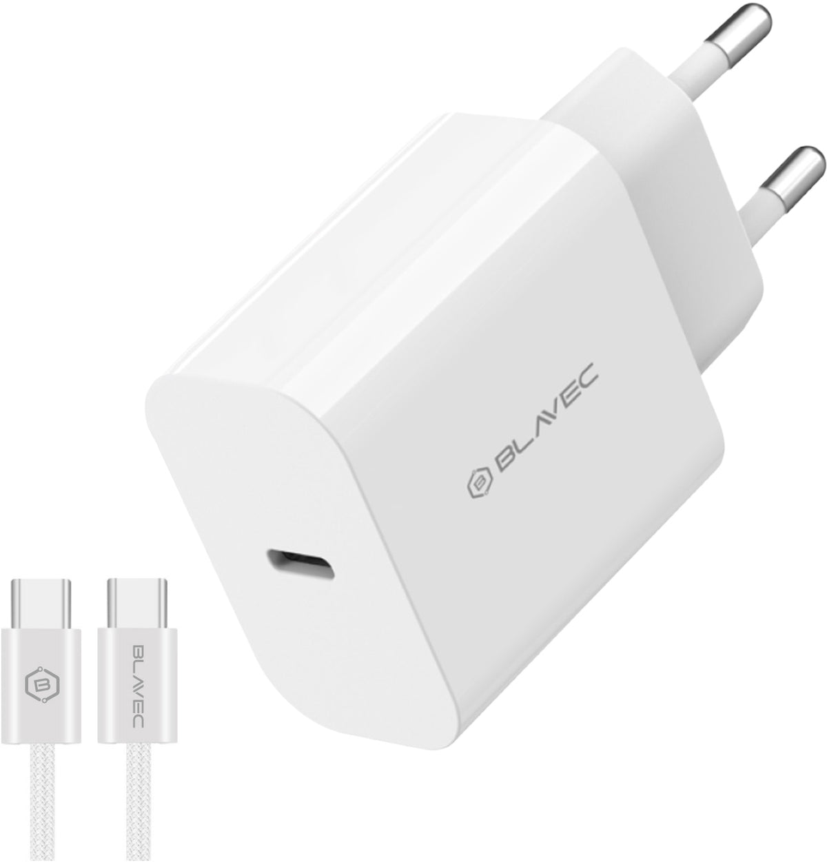 Chargeur secteur avec câble USB-C Blavec BC-14, 30 W, 3 A, 1 x USB-C, blanc
