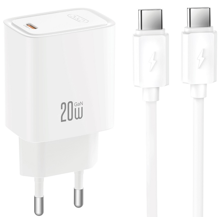Caricatore da rete con cavo USB-C XO Design CE51, 20 W, 3 A, 1 x USB-C, bianco