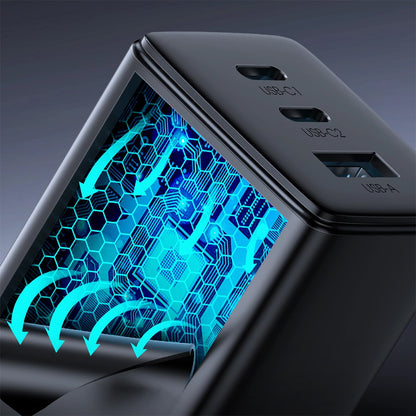 Chargeur réseau avec câble USB-C Joyroom TCG01, 65W, 3.25A, 1 x USB-A - 2 x USB-C, Noir