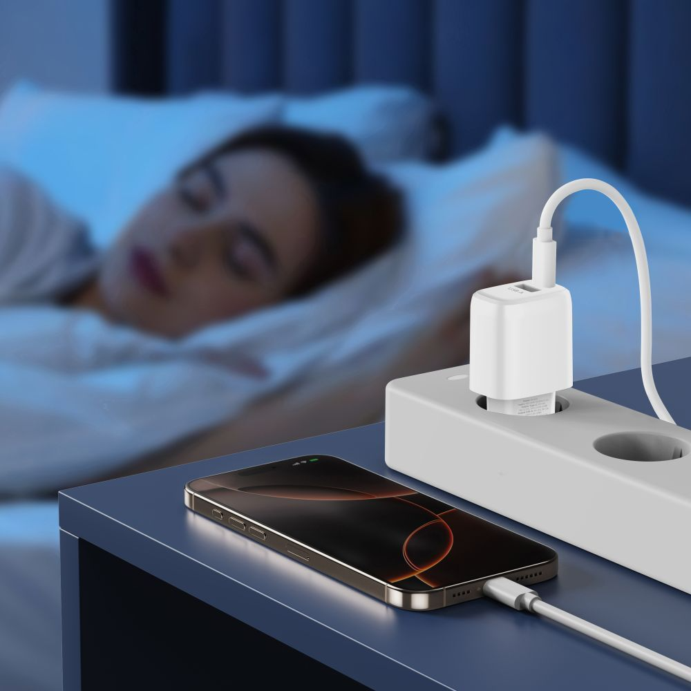 Chargeur Secteur avec Câble USB-C Tech-Protect NCA20, 20W, 3A, 1 x USB-A - 1 x USB-C, Blanc