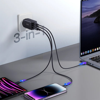 Chargeur réseau avec câble USB-C Joyroom TCG01, 65W, 3.25A, 1 x USB-A - 2 x USB-C, Noir