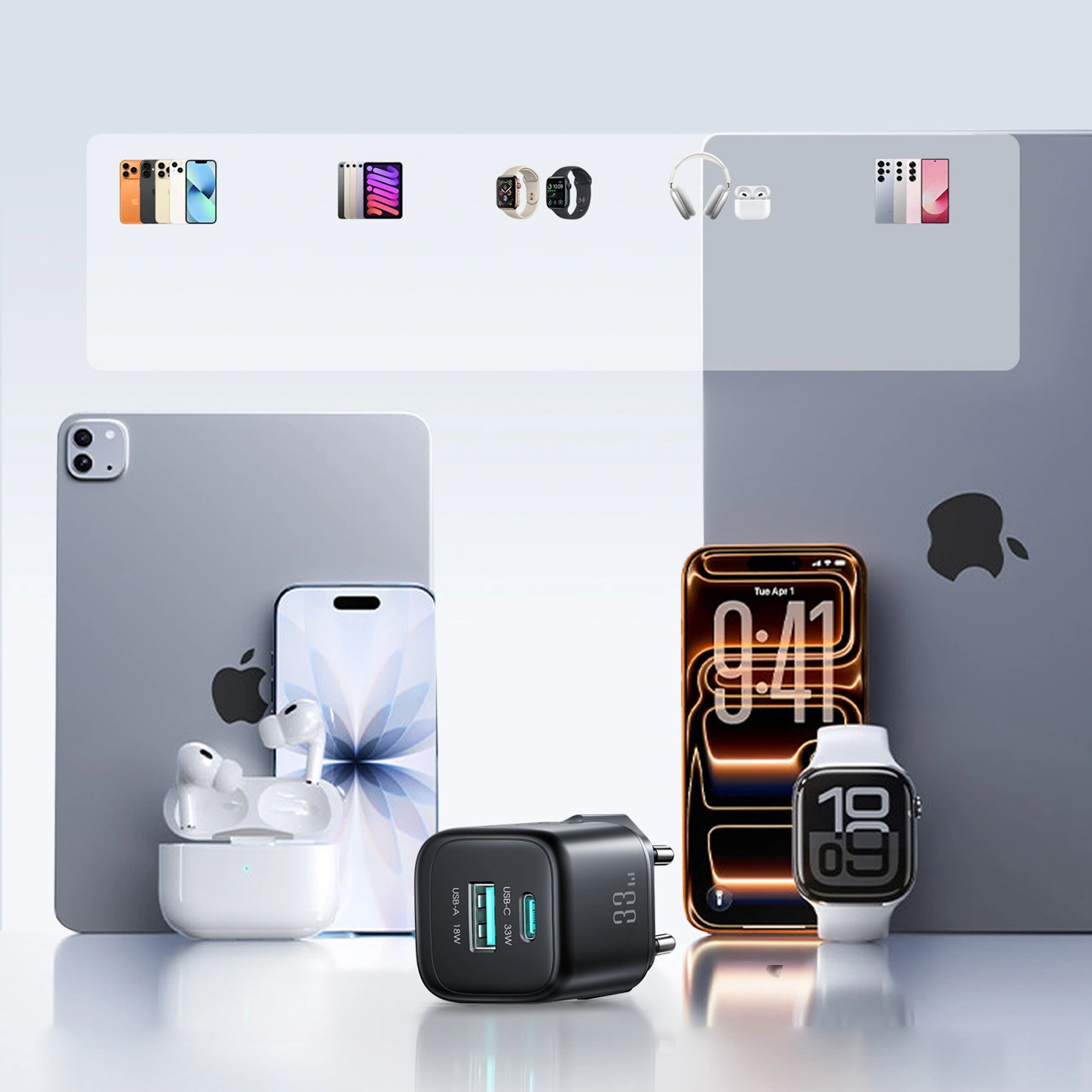 Caricabatterie Retea Con Cavo Lightning Joyroom JR-TG7, 33W, 3A, 1 x USB-A - 1 x USB-C, Nero