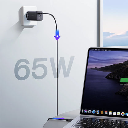 Chargeur réseau avec câble USB-C Joyroom TCG01, 65W, 3.25A, 1 x USB-A - 2 x USB-C, Noir