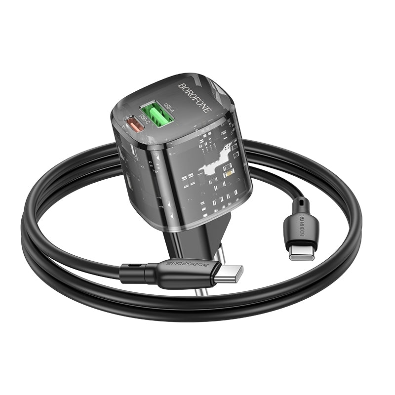 Caricabatterie da rete con cavo USB-C Borofone BN17 Sunlight, 20W, 3A, 1 x USB-A - 1 x USB-C, Nero