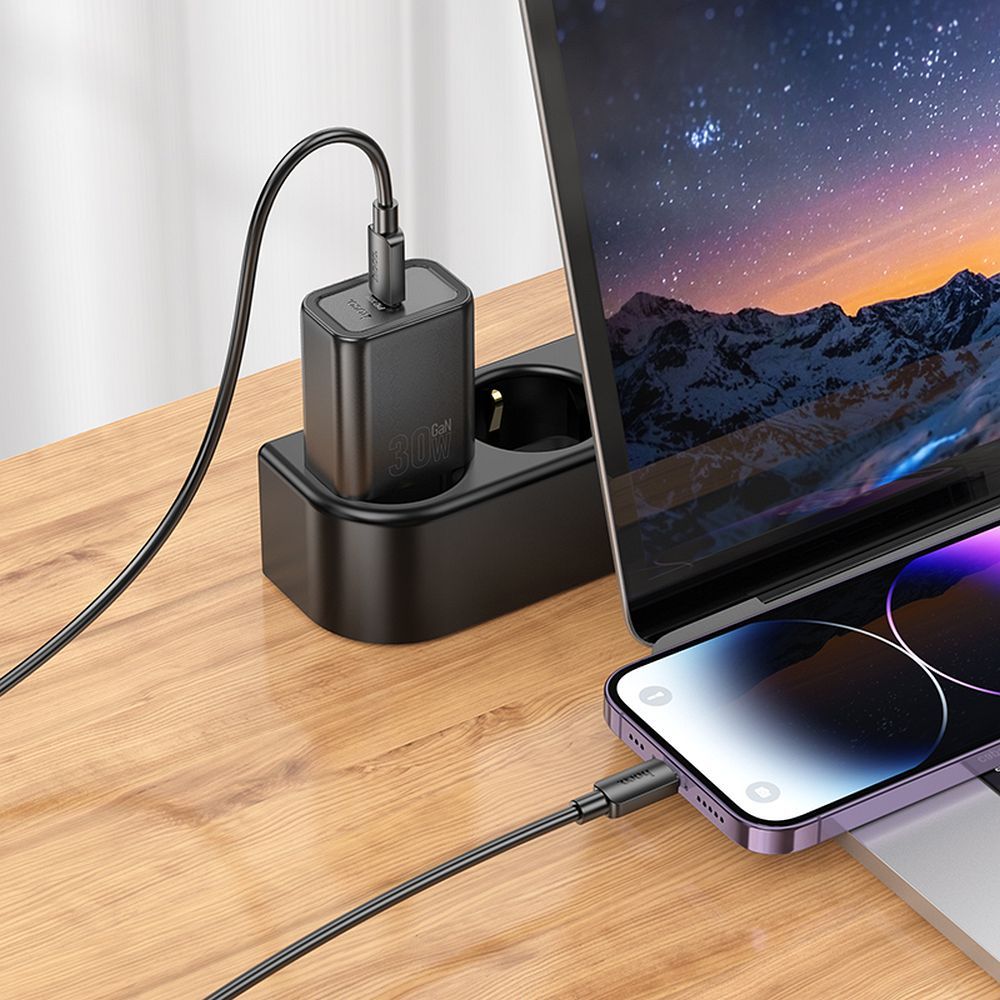 Netzladegerät mit Lightning-Kabel HOCO N62, 30W, 3A, 1 x USB-C, Schwarz