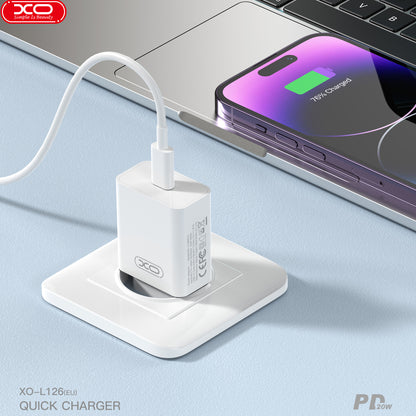 Caricabatterie da Rete con Cavo USB-C XO Design L126, 20W, 3A, 1 x USB-C, Bianco