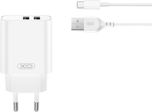 Chargeur réseau avec câble USB-C XO Design CE34, 12W, 2.4A, 2 x USB-A, Blanc