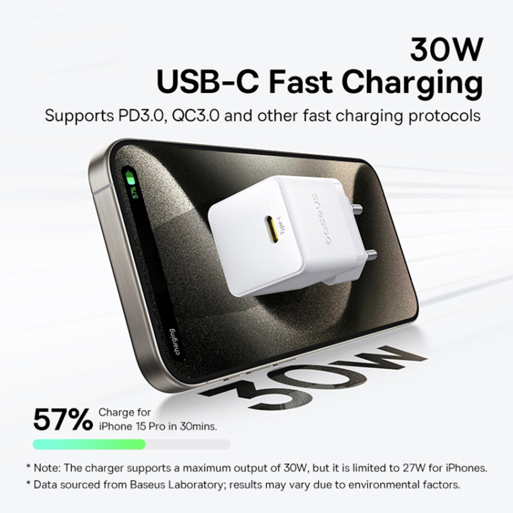 Netzladegerät mit USB-C Kabel Baseus Palm, 30W, 3A, 1 x USB-C, Weiß P10111605213-01