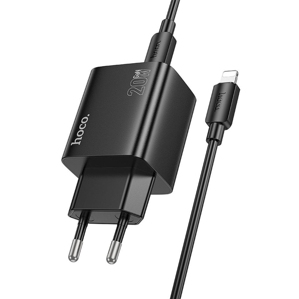 Caricabatterie da Rete con Cavo Lightning HOCO N55, 20W, 3A, 2 x USB-A - 2 x USB-C, Nero