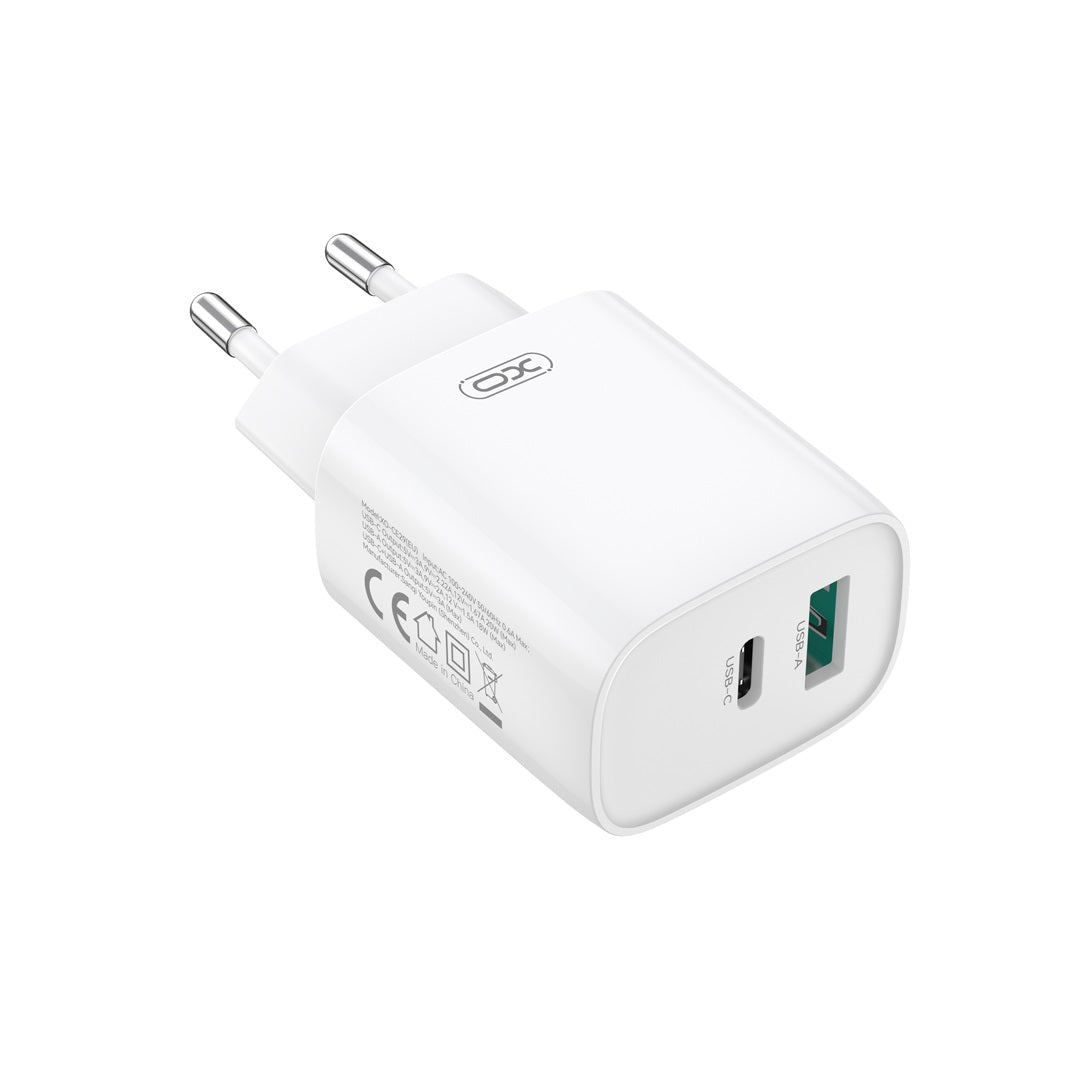 Caricabatterie da Rete con Cavo USB-C XO Design CE29, 20W, 3A, 1 x USB-A - 1 x USB-C, Bianco