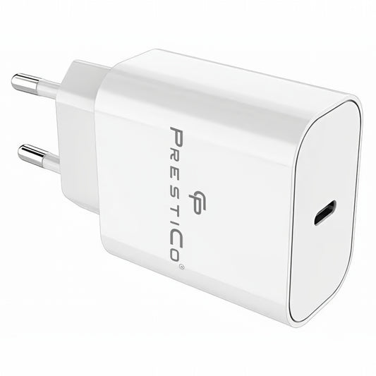 Caricabatterie da rete con cavo USB-C Prestico F15S-C, 30W, 3A, 1 x USB-C, Bianco