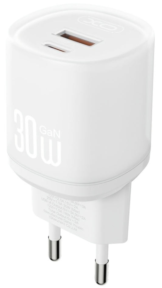 Chargeur réseau avec câble Lightning XO Design L151, 30W, 3A, 1 x USB-A - 1 x USB-C, Blanc