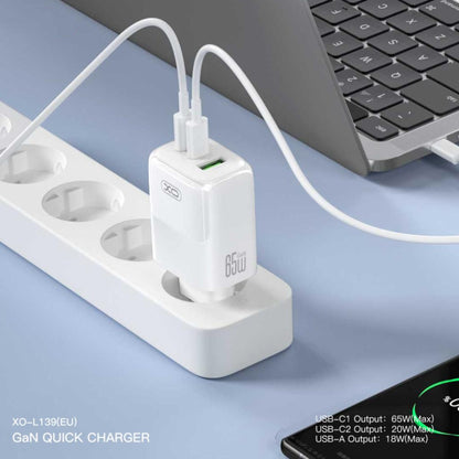 Netzladegerät mit USB-C Kabel XO Design L139, 65W, 4.5A, 1 x USB-A - 2 x USB-C, Weiß