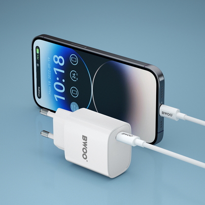 Chargeur réseau avec câble Lightning BWOO CDA159, 20W, 3A, 1 x USB-C, Blanc
