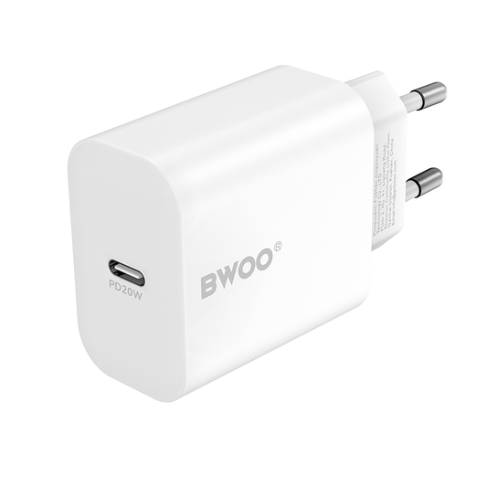 Netzladegerät mit Lightning-Kabel BWOO CDA233, 20W, 3A, 1 x USB-C, Weiß