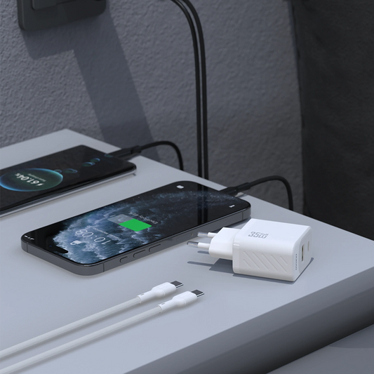 Chargeur réseau avec câble USB-C Dudao A27Max, 35W, 1 x USB-A - 1 x USB-C, Blanc