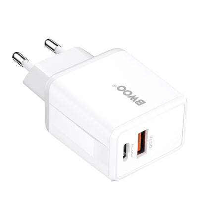Chargeur réseau avec câble USB-C BWOO CDA182, 38W, 3A, 1 x USB-A - 1 x USB-C, Blanc