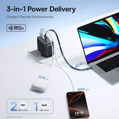 Chargeur Réseau avec Câble USB-C Baseus EnerCore CJ11, 100W, 1 x USB-A - 2 x USB-C, Noir E0120M00