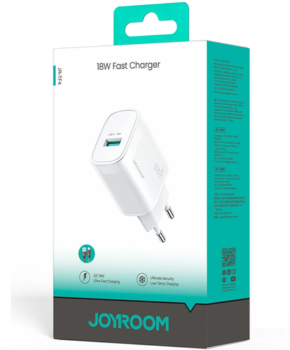 Chargeur secteur avec câble USB-C Joyroom JR-TF4, 18W, 3A, 1 x USB-A, Blanc