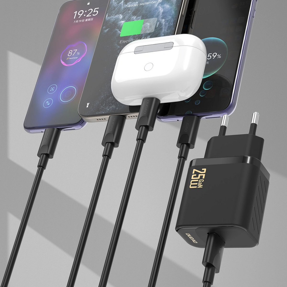 Chargeur secteur avec câble USB-C Dudao A27STEU, 25W, 3A, 1 x USB-A, Noir