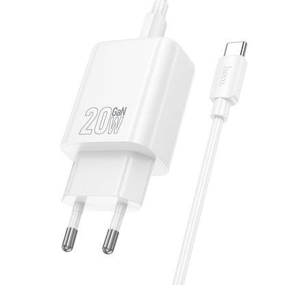 Chargeur réseau avec câble USB-C HOCO N61, 20W, 3A, 1 x USB-A - 1 x USB-C, Blanc
