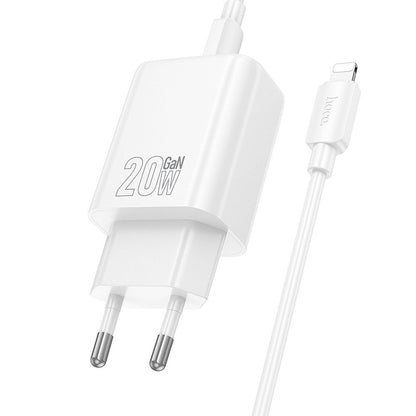 Chargeur réseau avec câble Lightning HOCO N61, 20W, 3A, 1 x USB-A - 1 x USB-C, Blanc