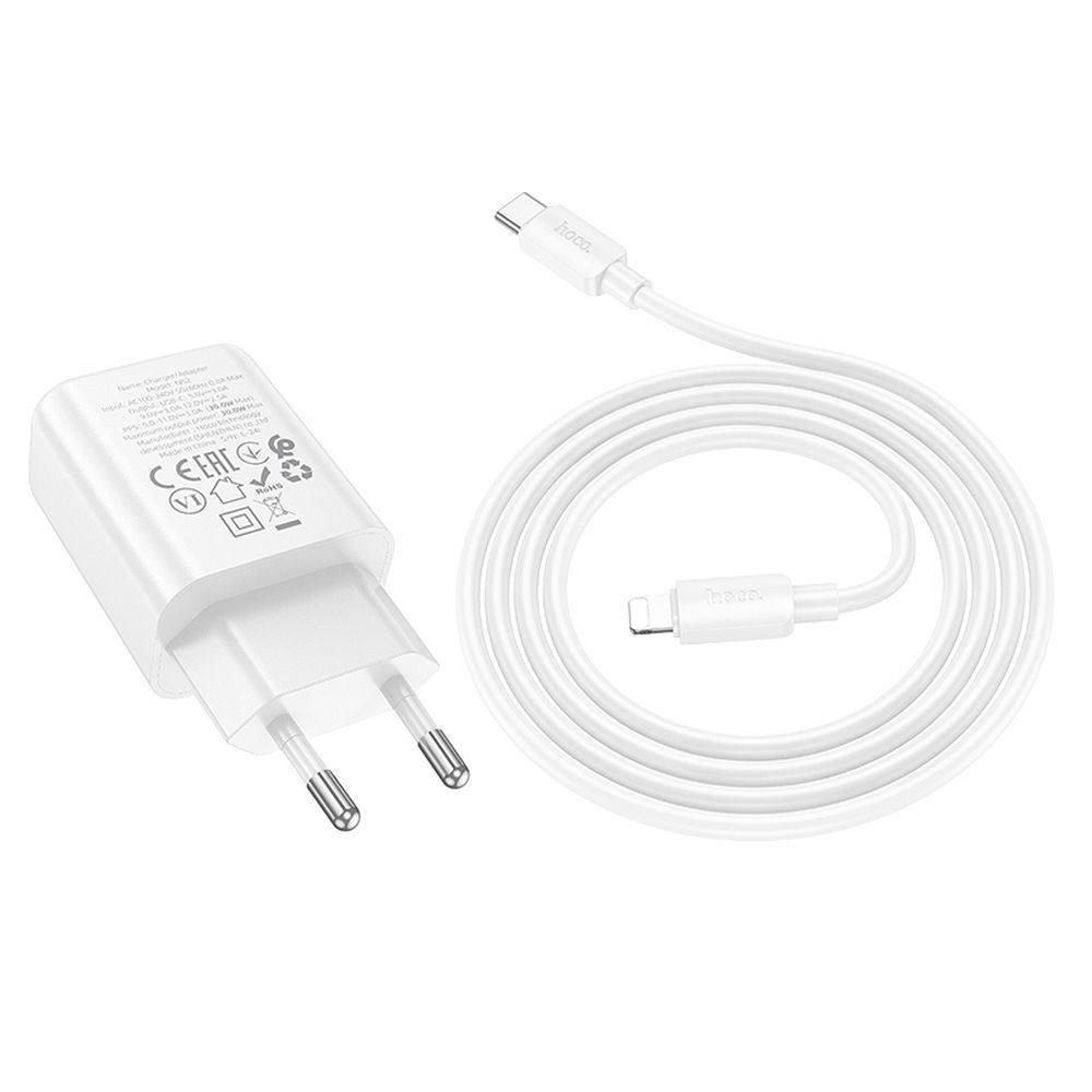 Caricabatterie da Rete con Cavo Lightning HOCO N62, 30W, 3A, 1 x USB-C, Bianco