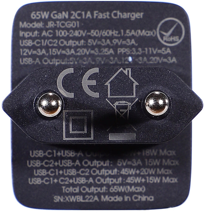 Chargeur réseau avec câble USB-C Joyroom TCG01, 65W, 3.25A, 1 x USB-A - 2 x USB-C, Noir