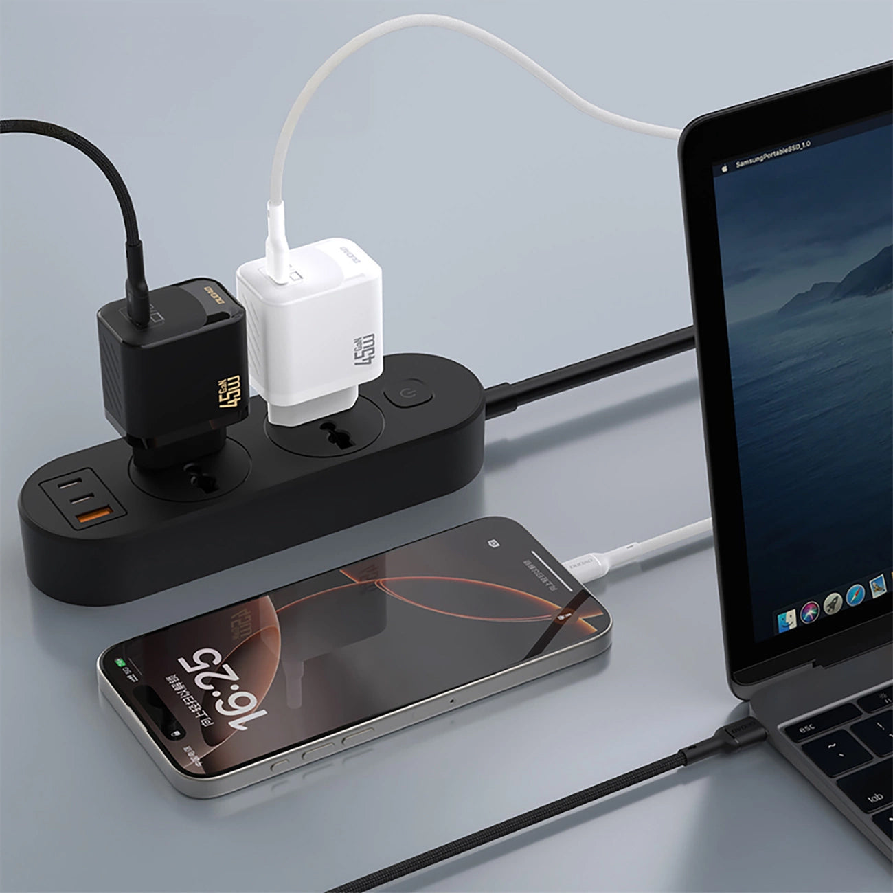 Chargeur réseau avec câble USB-C Dudao A28C, 45W, 3A, 1 x USB-C, Blanc