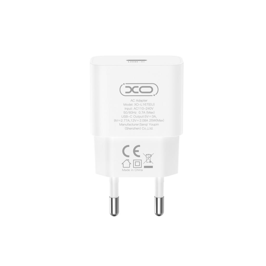 Caricabatterie da Rete con Cavo USB-C XO Design L167, 25W, 3A, 1 x USB-C, Bianco