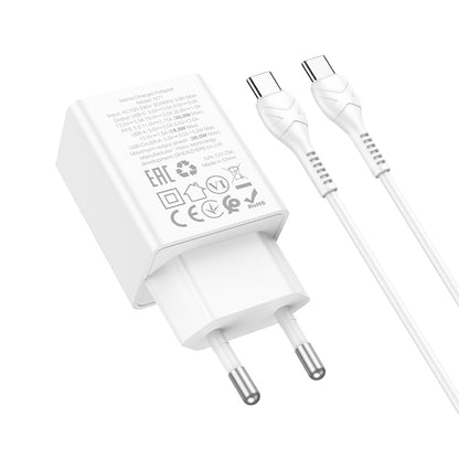 Caricabatterie da Rete con Cavo USB-C HOCO N71, 30W, 3A, 1 x USB-A - 1 x USB-C, Bianco