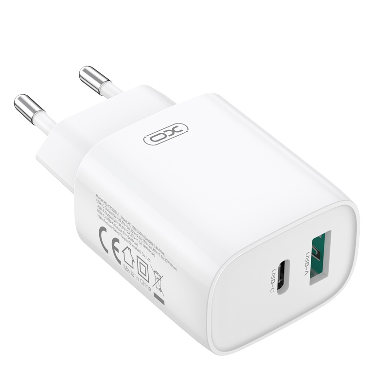 Chargeur réseau avec câble Lightning XO Design CE30, 30W, 3A, 1 x USB-A - 1 x USB-C, Blanc