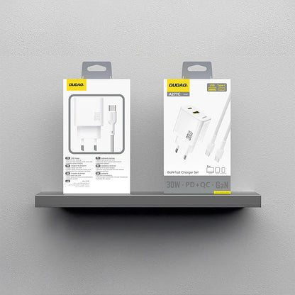 Caricabatterie da rete con cavo USB-C Dudao A27TCEU, 30W, 1 x USB-A - 1 x USB-C, Bianco