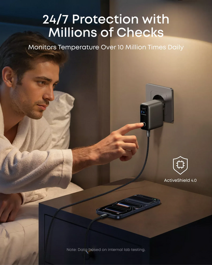 Netzladegerät mit USB-C Kabel Anker Smart Display, 100W, 5A, 1 x USB-A - 2 x USB-C, Grau B121BGZ1