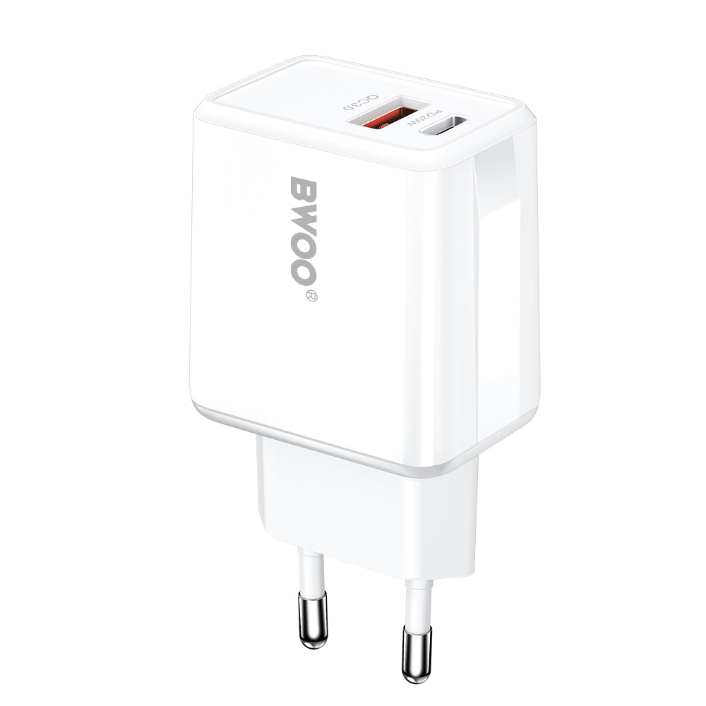 Chargeur réseau avec câble USB-C BWOO CDA182, 38W, 3A, 1 x USB-A - 1 x USB-C, Blanc