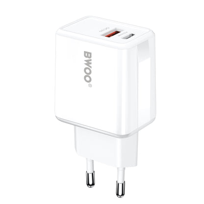 Chargeur réseau avec câble USB-C BWOO CDA182, 38W, 3A, 1 x USB-A - 1 x USB-C, Blanc