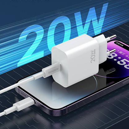 Netzteil mit USB-C-Kabel Sendem OG73, 20W, 3A, 1 x USB-C, Weiß