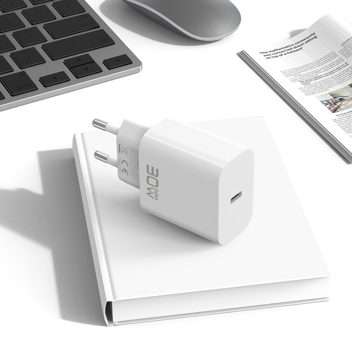 Chargeur secteur avec câble USB-C Blavec BC-14, 30 W, 3 A, 1 x USB-C, blanc
