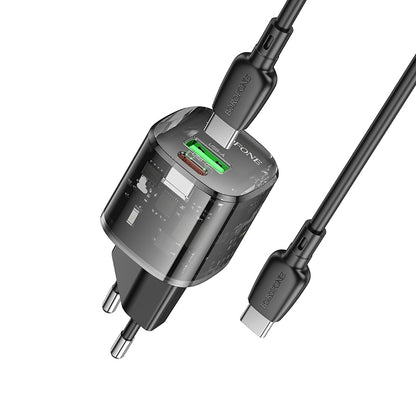 Caricabatterie da rete con cavo USB-C Borofone BN17 Sunlight, 20W, 3A, 1 x USB-A - 1 x USB-C, Nero