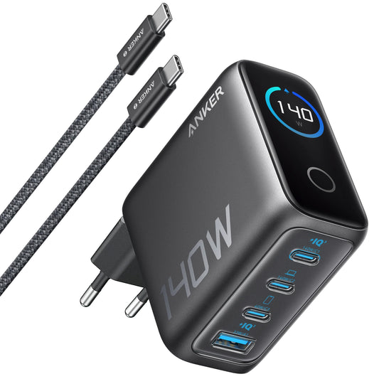 Netzladegerät mit USB-C Kabel Anker Zolo, 140W, 5A, 1 x USB-A - 3 x USB-C, Schwarz B2697GZ1