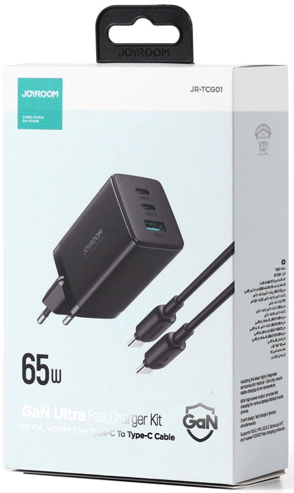 Chargeur réseau avec câble USB-C Joyroom TCG01, 65W, 3.25A, 1 x USB-A - 2 x USB-C, Noir