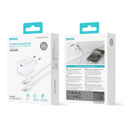 Netzladegerät mit USB-C Kabel BWOO CDA211, 30W, 3A, 1 x USB-C, Weiß